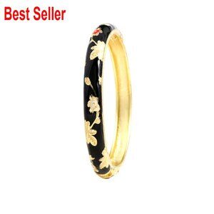 Gold Plated Alloy Bangle Bracelet Vintage Flower Pattern Spring Hinge Clasp